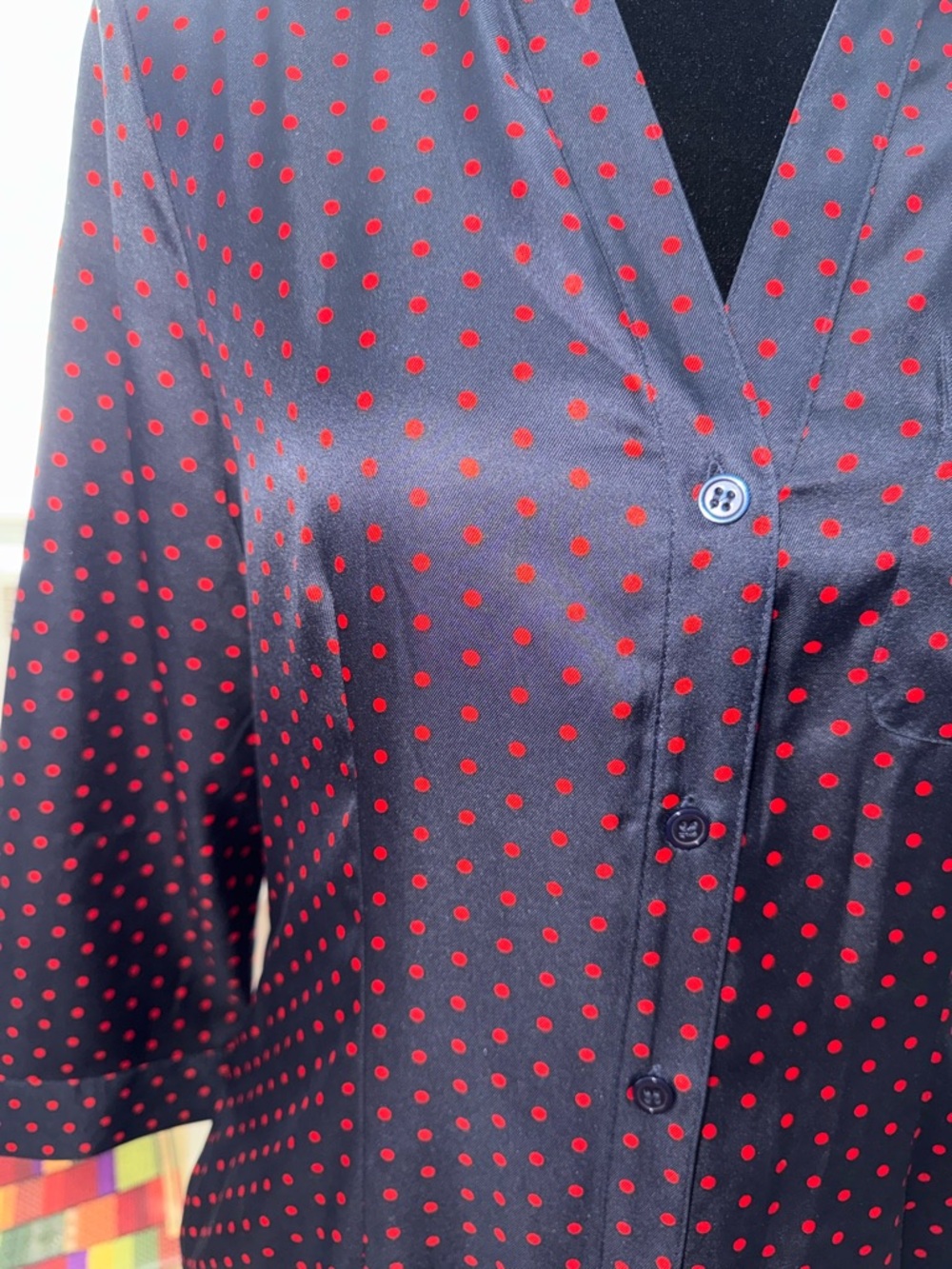 The Limited Navy Blue Midi Dress with Pink Polka Dots - Picture 2 of 5